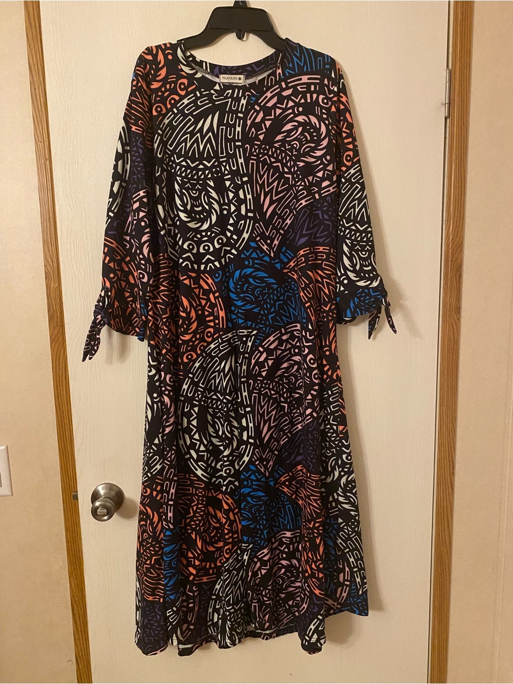 Nuggles Colorful Abstract Print Midi Dress - Black with Pink, Blue & Orange